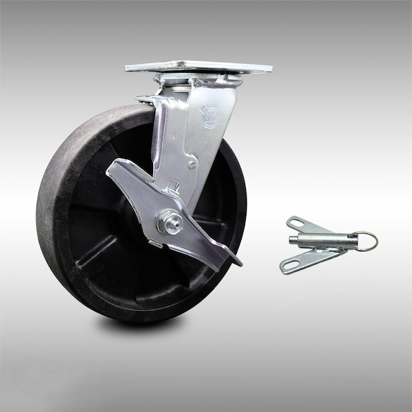 Service Caster 8 Inch SS Glass Filled Nylon Caster with Roller Bearing and Brake/Swivel Lock SCC-SS30S820-GFNR-TLB-BSL - main